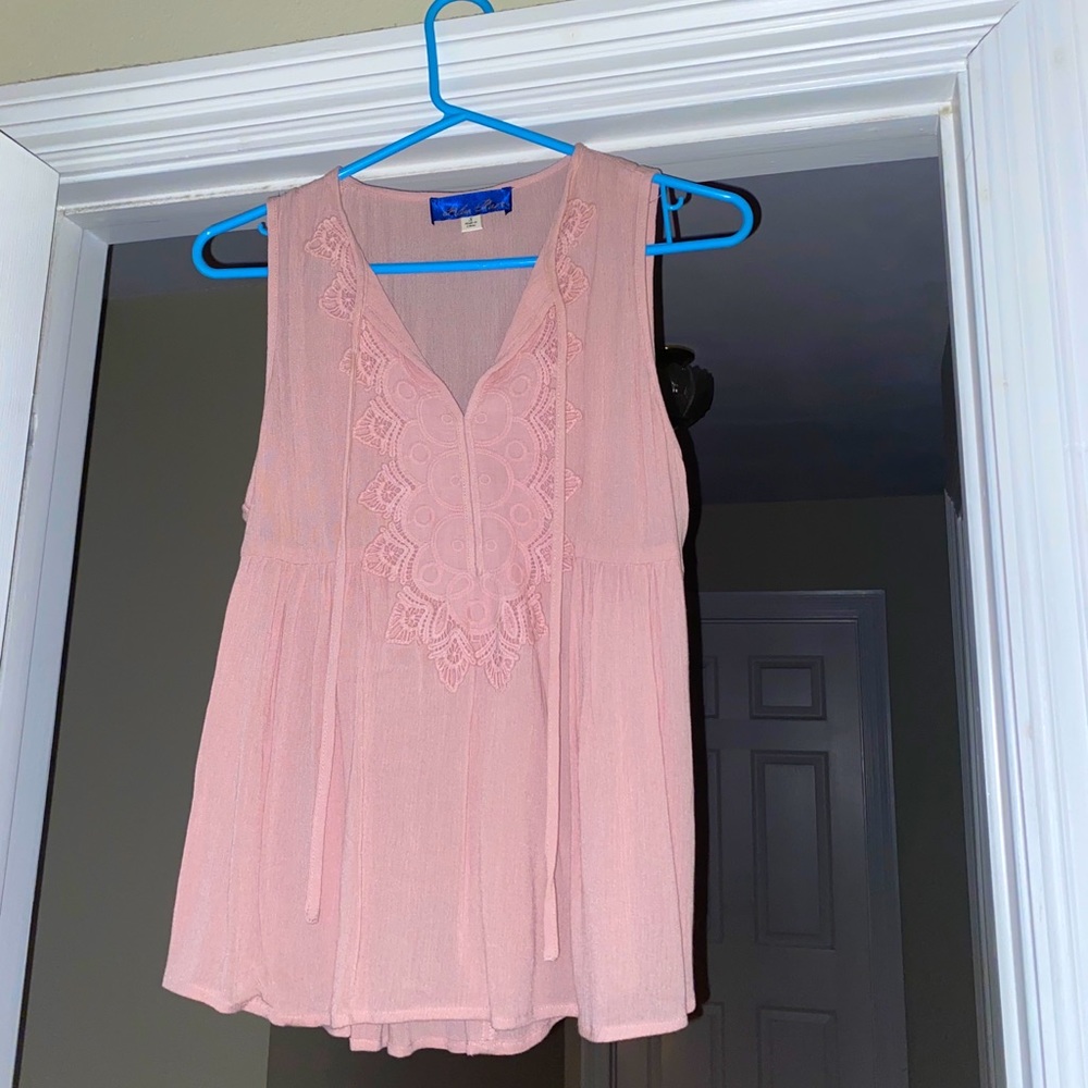 Flowy Pink Tank Top with Tassels